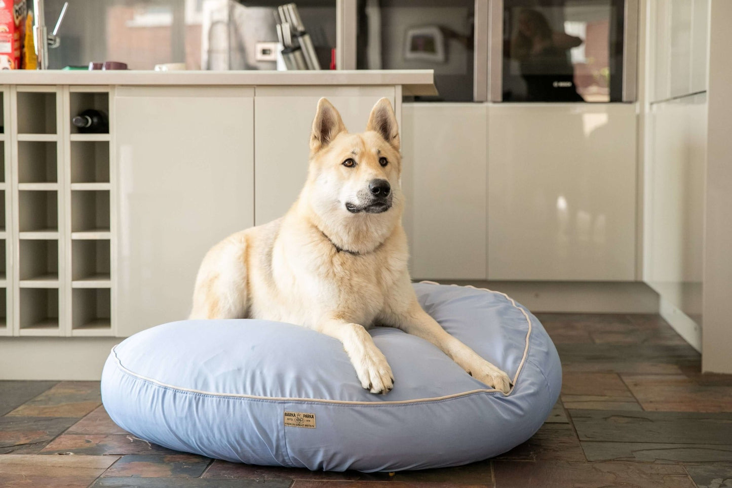 Barka Parka Dog Bed - Pastel blue and cream - Barka Parka Dog Beds