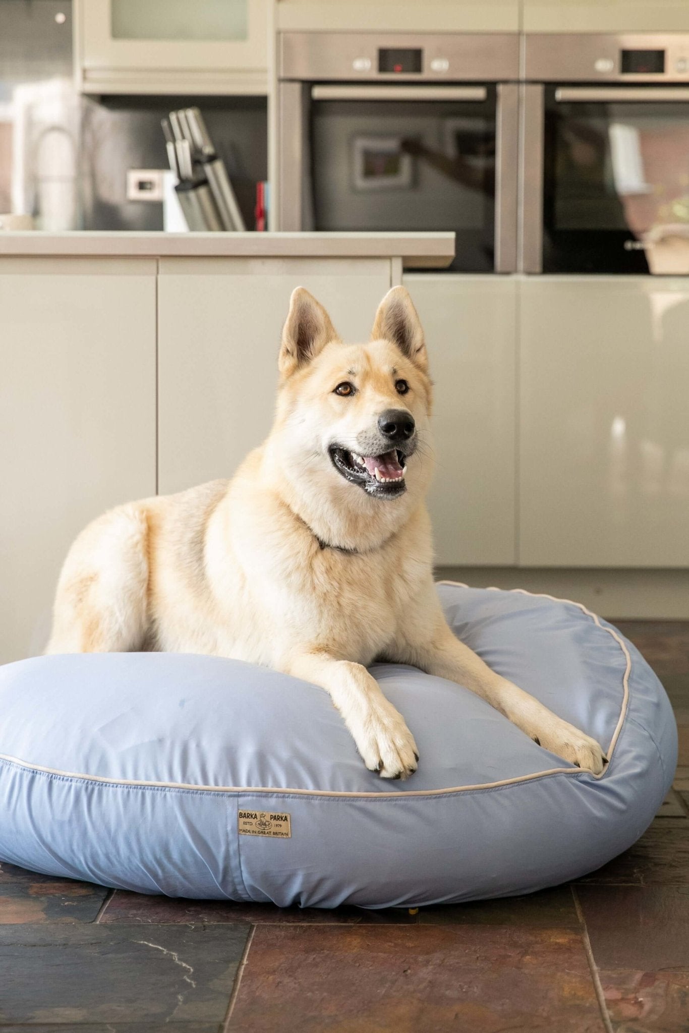 Barka Parka Dog Bed - Pastel blue and cream - Barka Parka Dog Beds