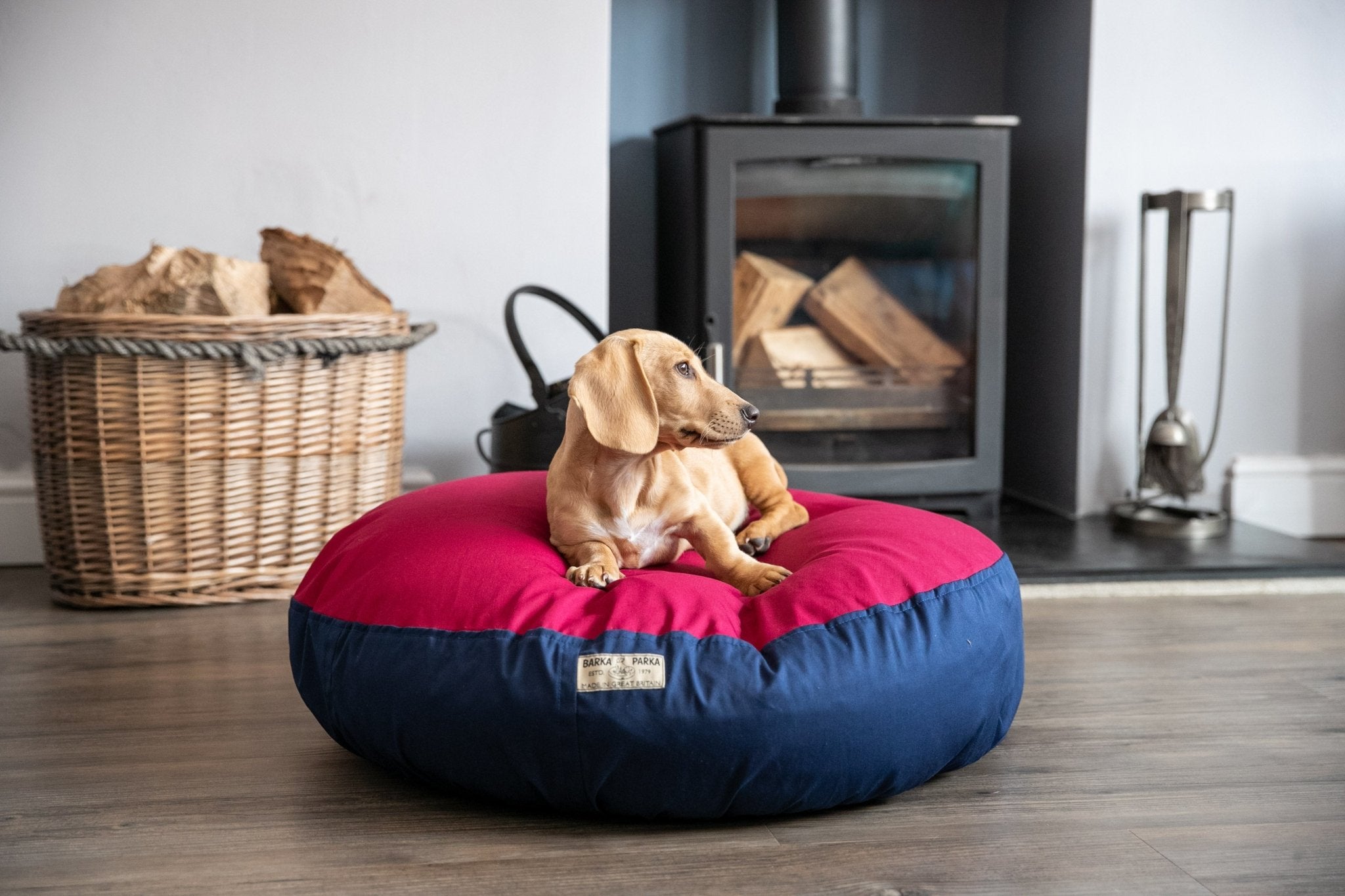 Barka Parka Dog Bed Burgundy and navy