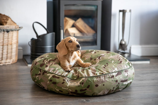 Barka Parka Dog Bed - Camo and olive piping - Barka Parka Dog Beds